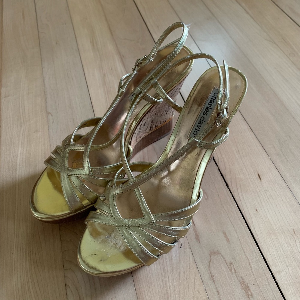 Charles David Gold Wedges Size 7